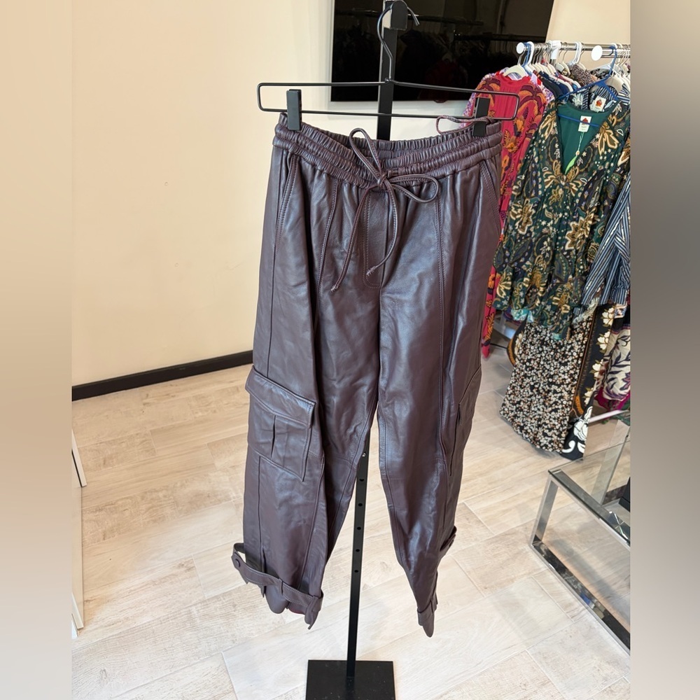 FARM Rio Burgundy Leather Pants - Picture 9 of 15